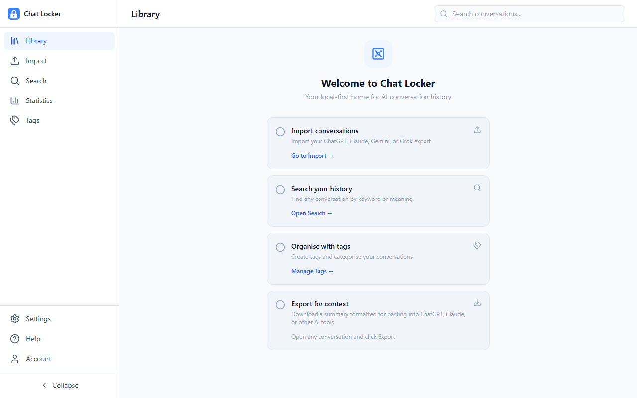 Chat Locker library — your conversation history, organised and searchable