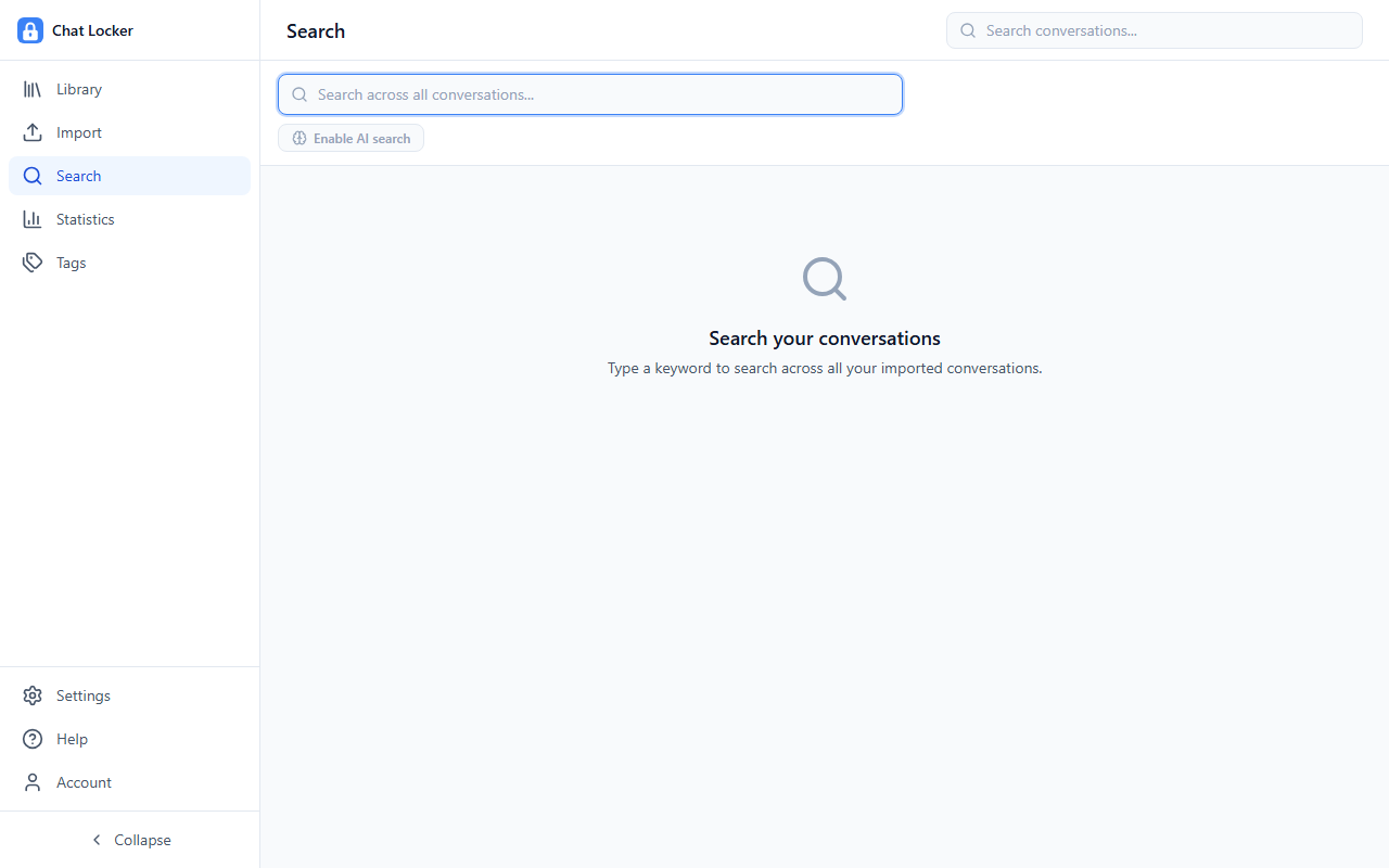 Chat Locker search — find any conversation by keyword or meaning